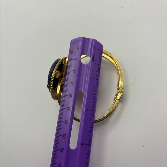 Blue  Faux Stone and Gold Cuff Bracelet - Picture 3 of 4